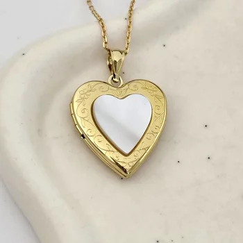 Fényképes Szív Nyaklánc - Mother of Pearl - Ezüst 925 - 18K Sárga Arany Bevonattal