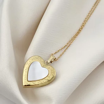 Fényképes Szív Nyaklánc - Mother of Pearl - Ezüst 925 - 18K Sárga Arany Bevonattal