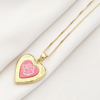 Fényképes Szív Nyaklánc - Pink Rose - Ezüst 925 - 18K Sárga Arany Bevonattal