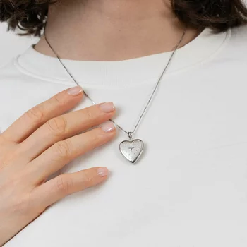 Fényképes Szív Nyaklánc - Silver Velvet -  Ezüst 925 Ródium bevonattal - Fehér Cirkónia