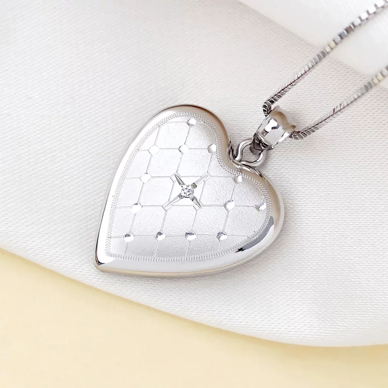 Fényképes Szív Nyaklánc - Silver Velvet -  Ezüst 925 Ródium bevonattal - Fehér Cirkónia