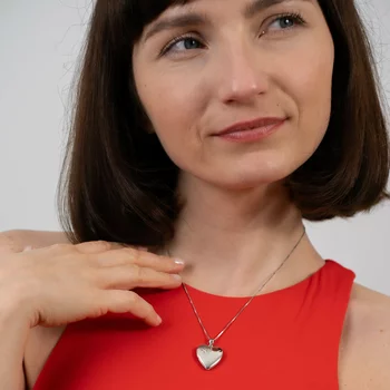 Fényképes Szív Nyaklánc - Yin&Yang - Ezüst 925 - Ródium  Bevonattal - Fehér Cirkónia
