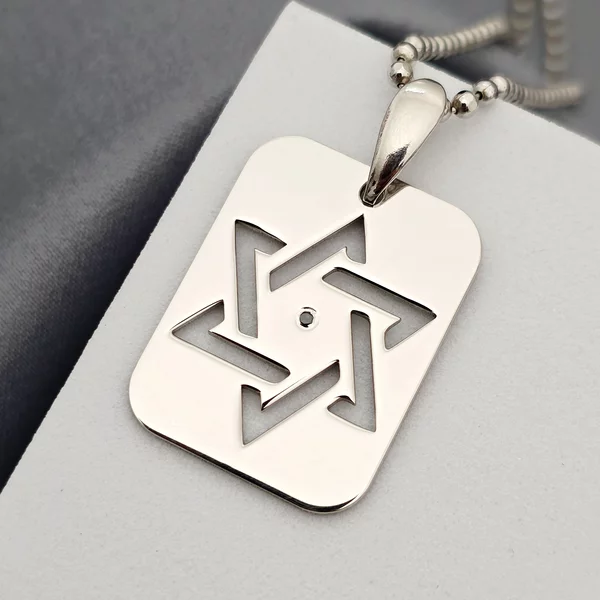 Férfi Nyaklánc - Dávid Csillaga fekete gyémánttal - Ródiumozott 925-ös Ezüst - Golyós lánc