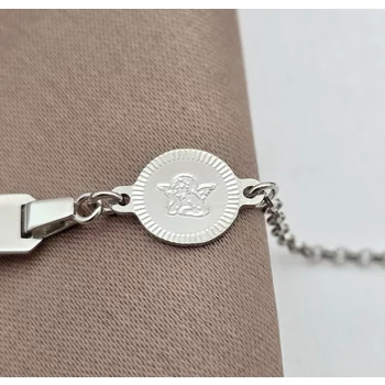 Gravírozható Lemez Karkötő - Név és Angyal – Ródiumozott 925 Ezüst – Lánccal