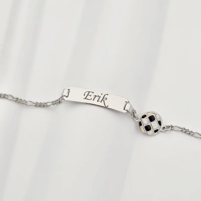 Gravírozható Lemez Karkötő - Név és Labda – 925 Ezüst – Lánccal