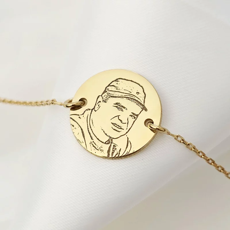 Gravírozott Fénykép Karkötő - Közös Emlékek - 18K Sárga Aranyozott 925 Sterling Ezüst- Lánc