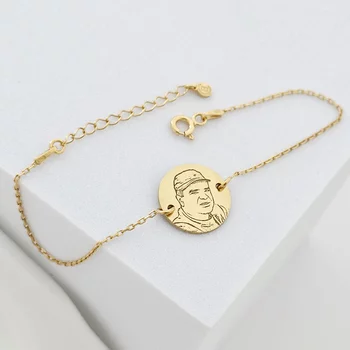 Gravírozott Fénykép Karkötő - Közös Emlékek - 18K Sárga Aranyozott 925 Sterling Ezüst- Lánc