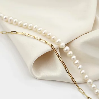 Gyöngy Nyaklánc - Anya és Gyermeke Medál - Nagy Szemű Lánc és Gyöngysor - 18K Sárga Aranyozott  925 Sterling Ezüst - Körkapocs