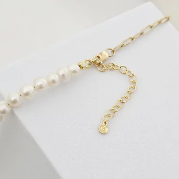 Gyöngy Nyaklánc - Anya és Gyermeke Medál - Nagy Szemű Lánc és Gyöngysor - 18K Sárga Aranyozott  925 Sterling Ezüst - Körkapocs