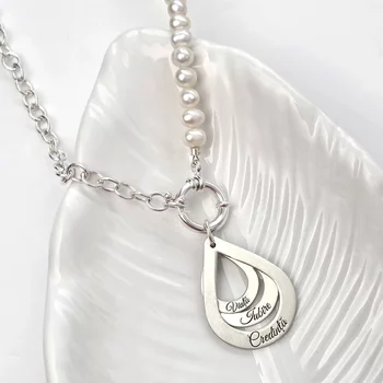 Gyöngysor Nyaklánc – Tripla Csepp Medál – Matt 925 Sterling Ezüst Ezüst