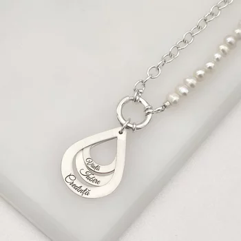 Gyöngysor Nyaklánc – Tripla Csepp Medál – Matt 925 Sterling Ezüst Ezüst