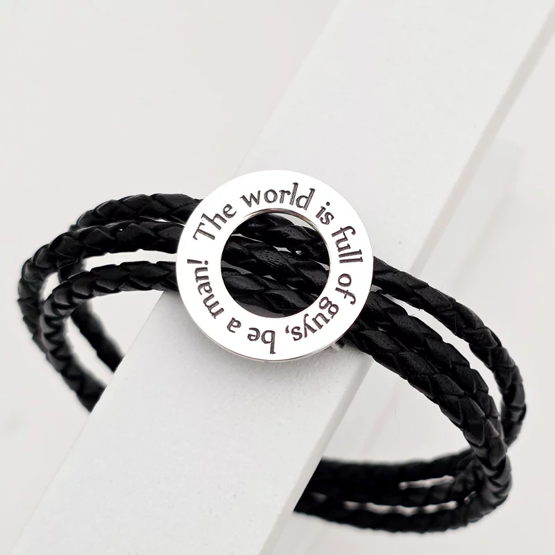 Ezüst Iránytű 3 Rétegű Bőr Karkötő