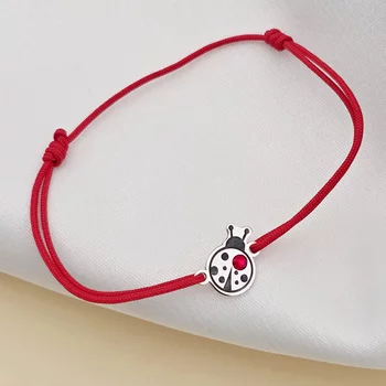 Katicabogár Karkötő - 925 Sterling Ezüst Katica - Swarovski Kristály - Állítható Méretű Zsinór