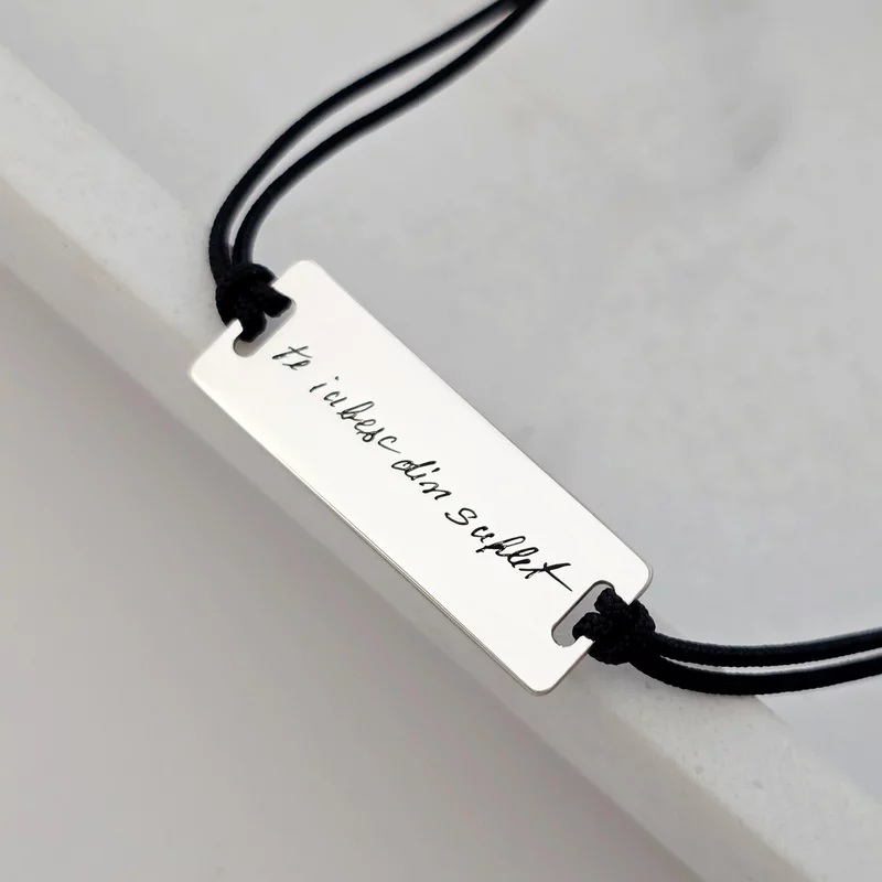 Ezüst Karkötő - Kézírás - 925-ös Ezüst lemez, állítható zsinór