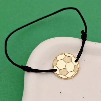 Labdarúgó Karkötő - 925 Sterling Ezüst 18K Sárga Aranyozott Foci Labda - Állítható Méretű Zsinór