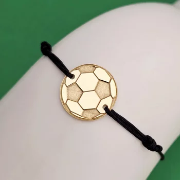 Labdarúgó Karkötő - 925 Sterling Ezüst 18K Sárga Aranyozott Foci Labda - Állítható Méretű Zsinór