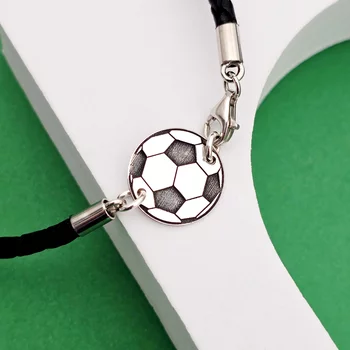 Labdarúgó Karkötő - 925 Sterling Ezüst Foci Labda - Fonott Bőr Karkötő