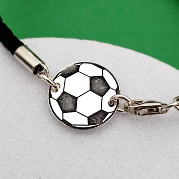 Labdarúgó Karkötő - 925 Sterling Ezüst Foci Labda - Fonott Bőr Karkötő