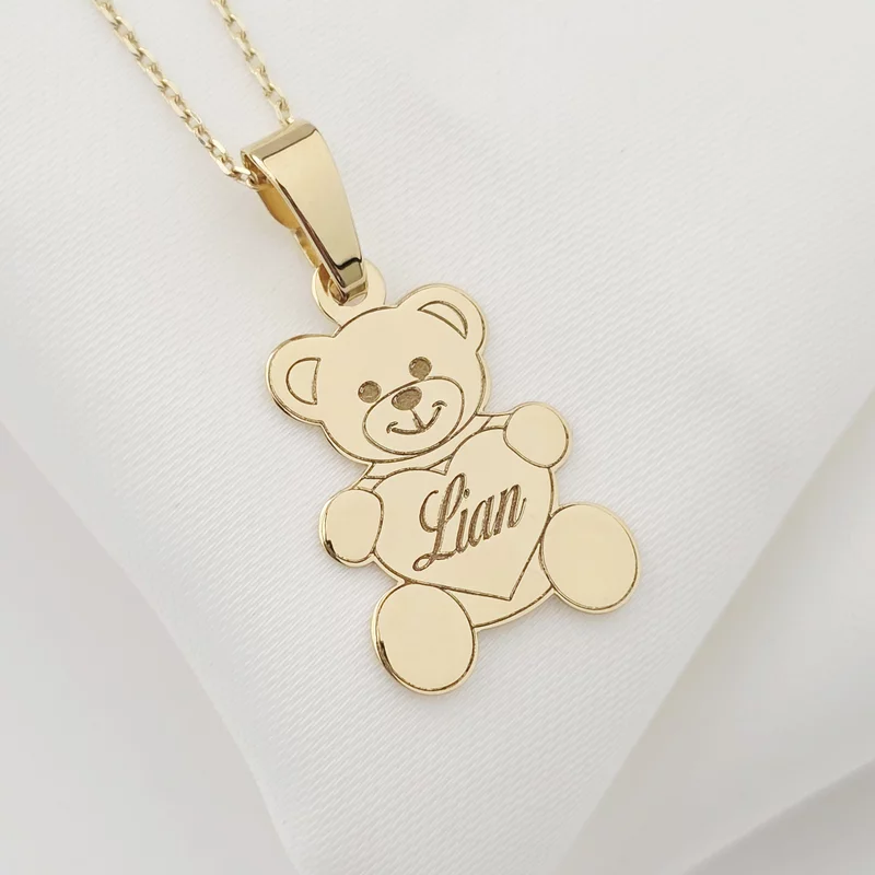 Mackó Nyaklánc Névvel - 14K Sárga Arany - Körkapocs