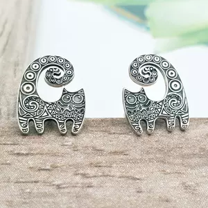 Mintás Cica Fülbevaló - 925 Sterling Ezüst - Stekkeres