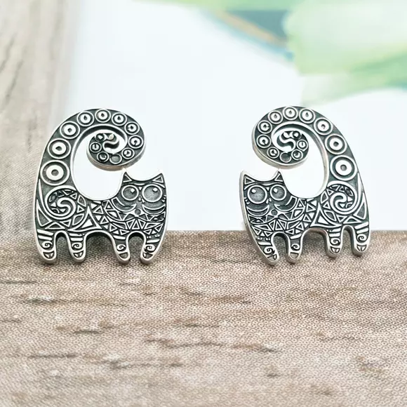 Mintás Cica Fülbevaló - 925 Sterling Ezüst - Stekkeres