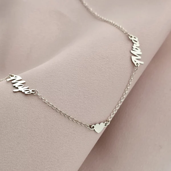 Név Nyaklánc - Kapcsolódás - 2 Név és 1 Szívecske - 925-ös Ezüst
