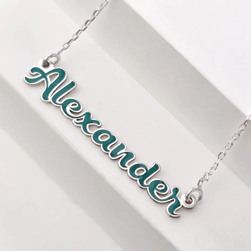 Névnyaklánc Kék Zománccal–  925-ös Sterling Ezüst