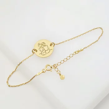 Nővér/Barátnő Érme Karkötő - 18K Sárga Aranyozott 925 Sterling Ezüst - Lánccal