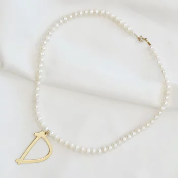 Óriás Kezdőbetű Nyaklánc - Betű és Gyöngysor - 18K Sárga Aranyozott 925 Sterling Ezüst
