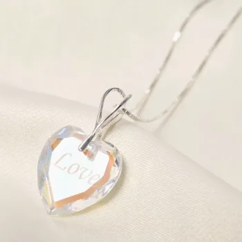 925 Ezüst lánc gravírozott szívvel Swarovski kristály medál - Aurora Borealis