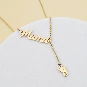 Ezüst Mama és Talp Y Nyaklánc 18k sárga arany bevonattal