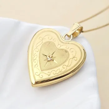 Fényképes  Szív Nyaklánc - Love Frame - Ezüst 925 - 18 K Sárga Arany bevonattal- Fehér Cirkónia