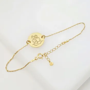 Nővér/Barátnő Érme Karkötő - 18K Sárga Aranyozott 925 Sterling Ezüst - Lánccal
