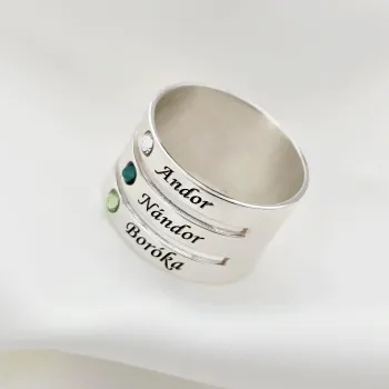Személyre szabott gyűrű 3 névvel - Ezüst 925, Swarovski kristályok