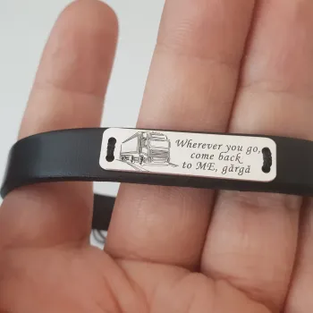 Tír és szöveg gravírozással bevont karkötő - ezüst 925, bőr