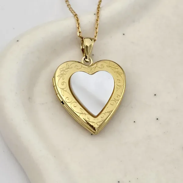 Fényképes Szív Nyaklánc - Mother of Pearl - Ezüst 925 - 18K Sárga Arany Bevonattal