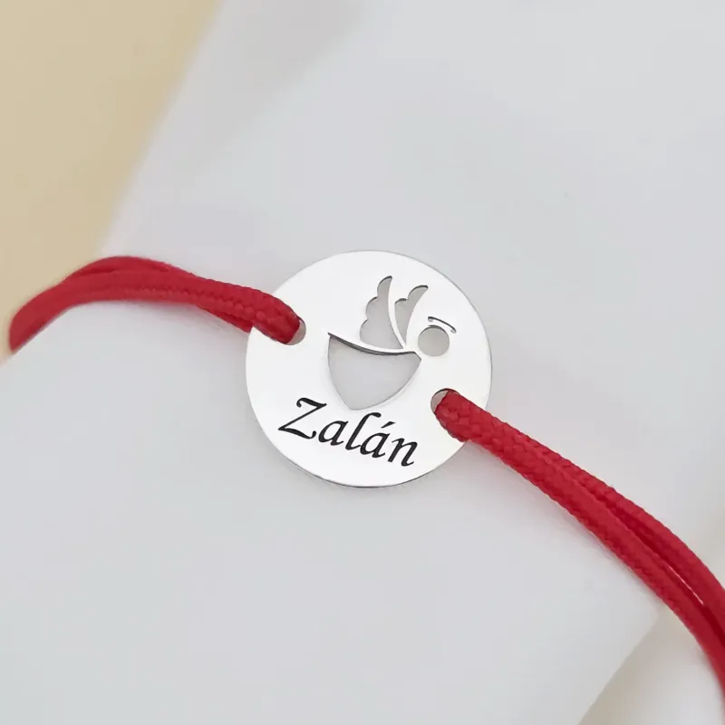 Ezüst karkötő, állítható zsinórral - Szárnyas Őrangyal