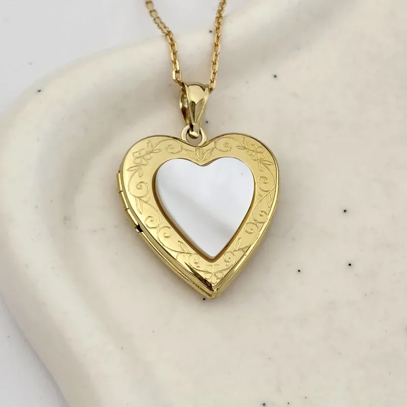 Fényképes Szív Nyaklánc - Mother of Pearl - Ezüst 925 - 18K Sárga Arany Bevonattal