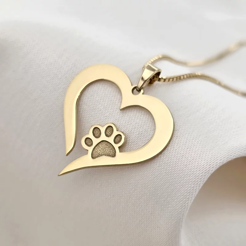 Ezüst Szív Nyaklánc Manccsal és 18K sárga arany bevonattal