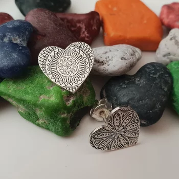 Ezüst Mandala Szív Fülbevaló