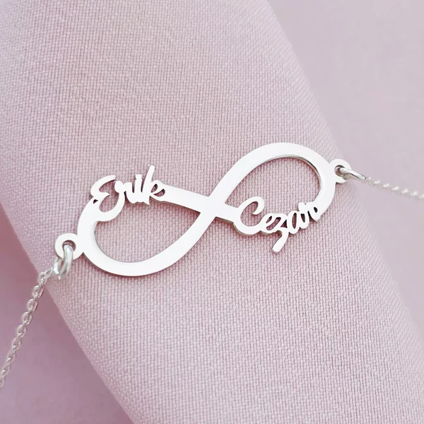Ezüst Karkötő - Végtelen medál 2 Kivágott Névvel és lánccal - 925-ös Ezüst