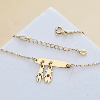 Személyre szabott karkötő - Az Élet Rezgései - Lemezke Kislány és Kisfiú Charm,  Rubinnal és Szafírral - 925-ös Ezüst 18K Sárga arany bevonattal