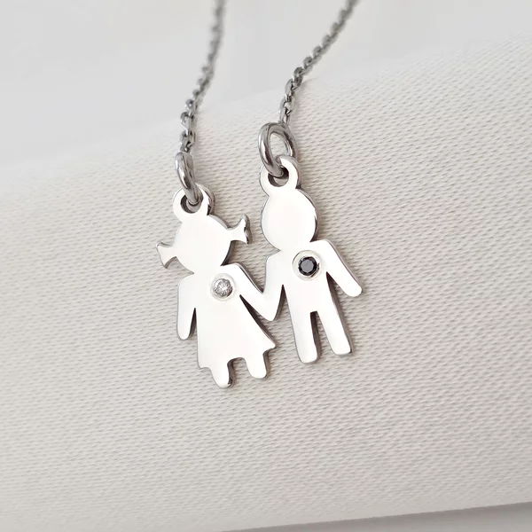 Személyre szabott nyaklánc - A Gyermekkor Rezgései - Kislány és Kisfiú Medál Természetes Gyémántokkal - 925-ös Ezüst