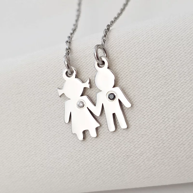 Személyre szabott nyaklánc - A Gyermekkor Rezgései - Kislány és Kisfiú Medál Természetes Gyémántokkal - 925-ös Ezüst