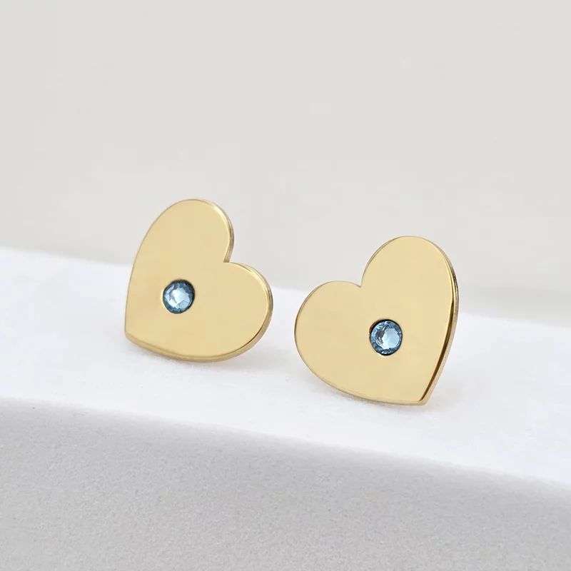 Szív Fülbevaló Swarovski Kristállyal - 925-ös Ezüst 18K Sárgaarany bevonattal