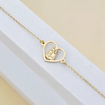 Szív Karkötő - Testvéri Szív - 18K Sárga Aranyozott 925 Sterling Ezüst - Lánc