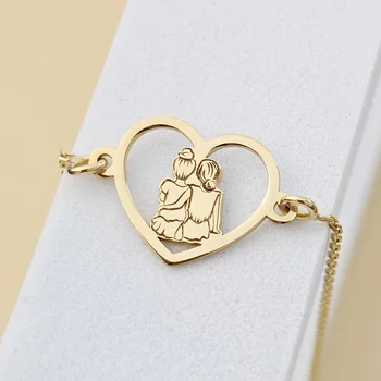 Szív Karkötő - Testvéri Szív - 18K Sárga Aranyozott 925 Sterling Ezüst - Lánc