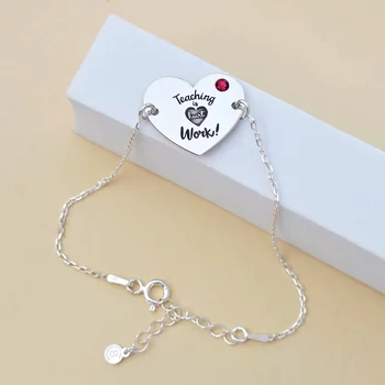 Ezüst Karkötő Lánccal és Swarovski kristállyal - Szívügyünk a tanítás - 925-ös Ezüst