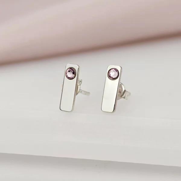 Ezüst Rúd Fülbevaló Swarovski kristállyal