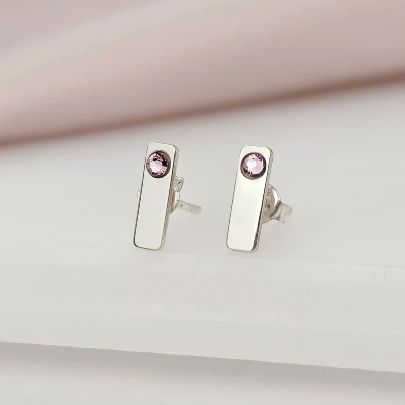 Ezüst Rúd Fülbevaló Swarovski kristállyal